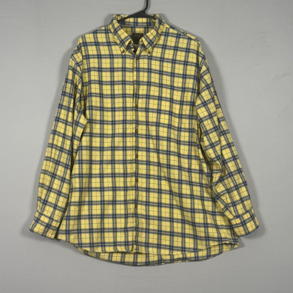 Scott Barber Plaid Shirt Mens Large Yellow Blue Vintage 90s NWOT Cotton Button